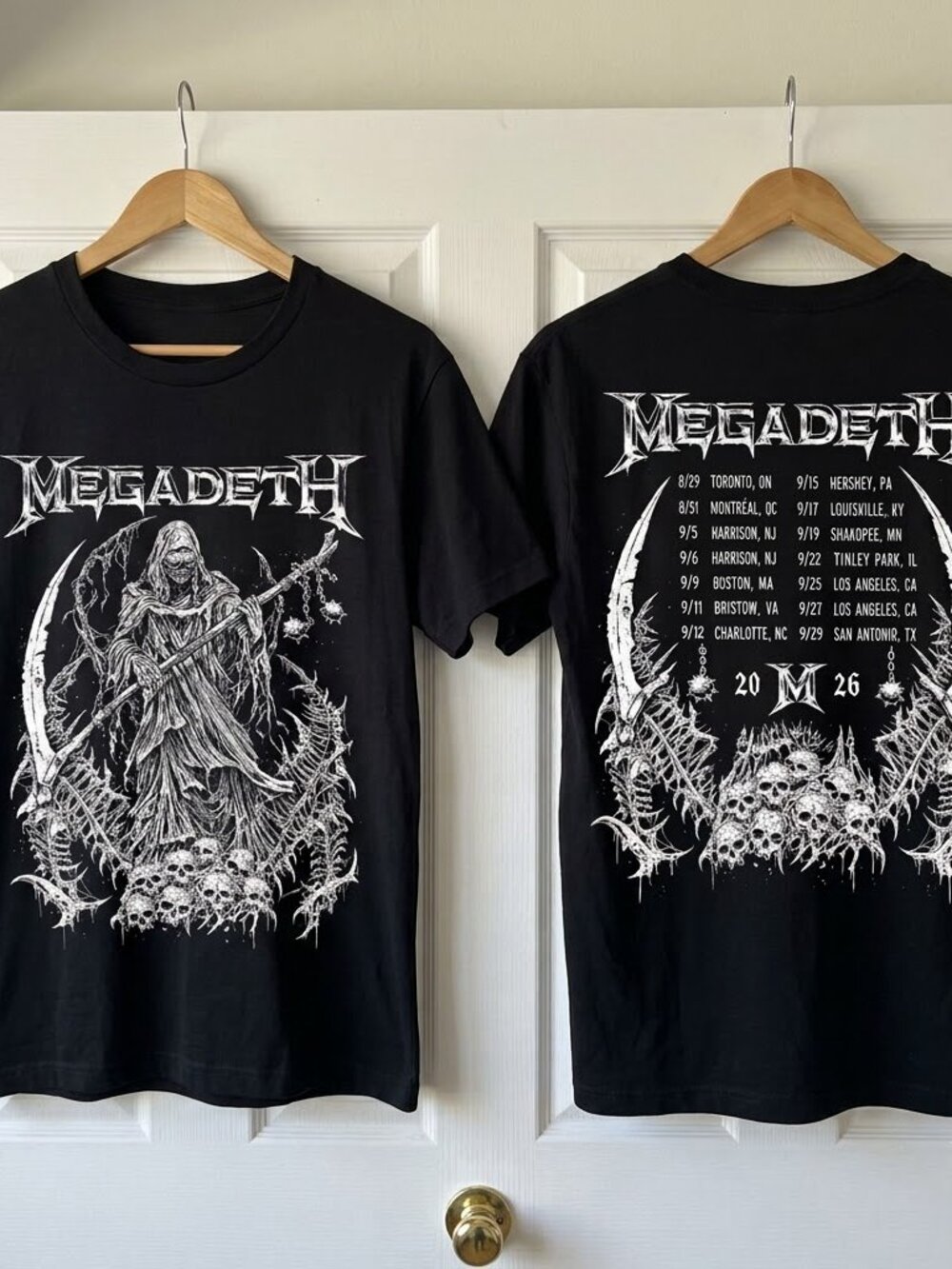 Megadeth Tour 2026 Grim Reaper Skeleton Dates Black Two Sided T-Shirt